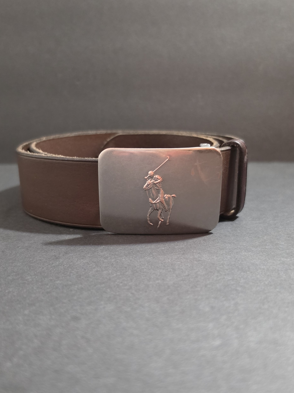 Polo by Ralph Lauren Brown Leather Belt with Metal Polo Player Buckle